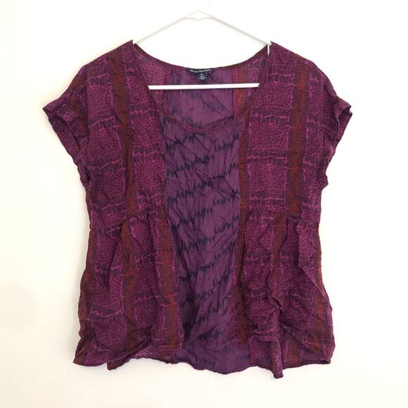 AMERICAN EAGLE Purple Snakeskin Animal Print Peplum Short Sleeve Blouse Small S - Picture 1 of 9